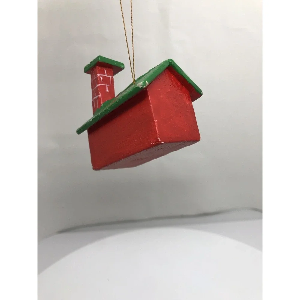 Vintage Wooden Hand Painted Schoolhouse Christmas‎ Ornament 2.5